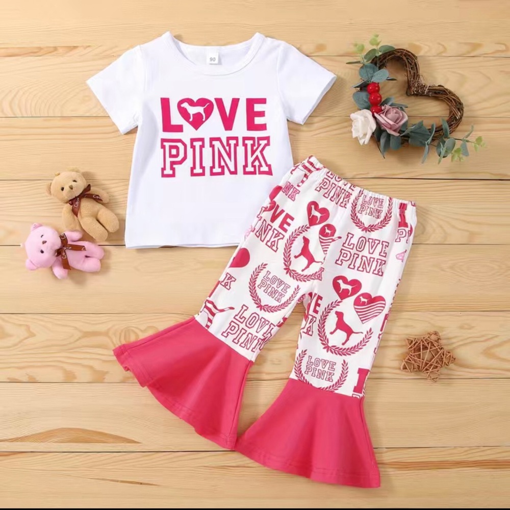 Girls Boutique LOVE PINK Graphic Top & Matching Bell Bottom Flare Pants